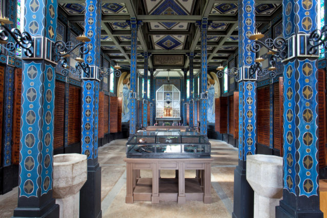 Interior of Javorca Memorial Church of the Holy Spirit in Zatolmin, Slovenia