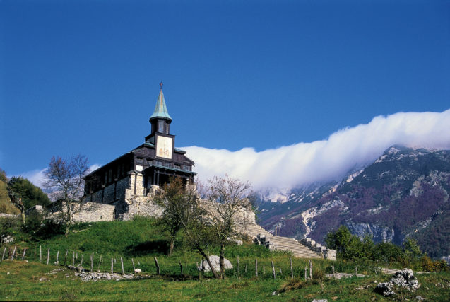 Javorca Memorial Church of the Holy Spirit in Zatolmin, Slovenia