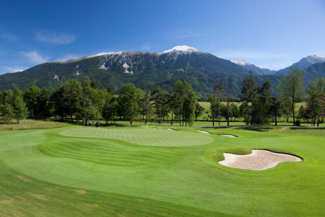 Royal Bled Golf course with mountains in the background