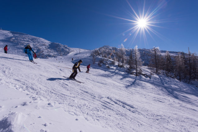 A group of skiers at Krvavec Ski Resort