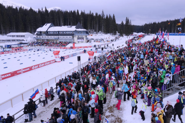 Thousands of spectators at Biathlon World Cup at Pokljuka in Slovenia