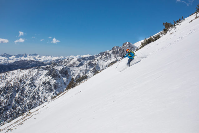 Ski touring in Slovenia with Slovenian Alps in the background