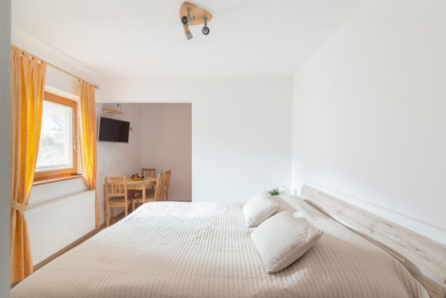 Large king size bed in Cosy Apartment With Terrace at Apartments Valant Bled in Slovenia