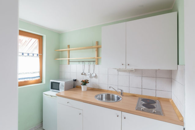 Kitchen in Cosy Apartment With Terrace at Apartments Valant Bled in Slovenia