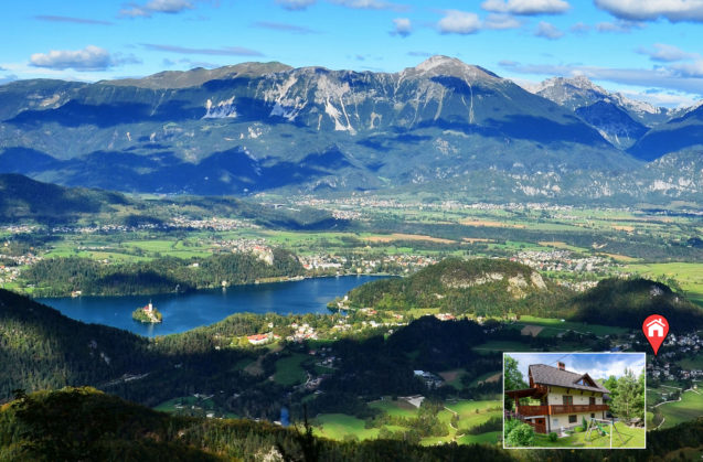View of Lake Bled from Babji Zob Hill and the location of Apartments Valant Bled
