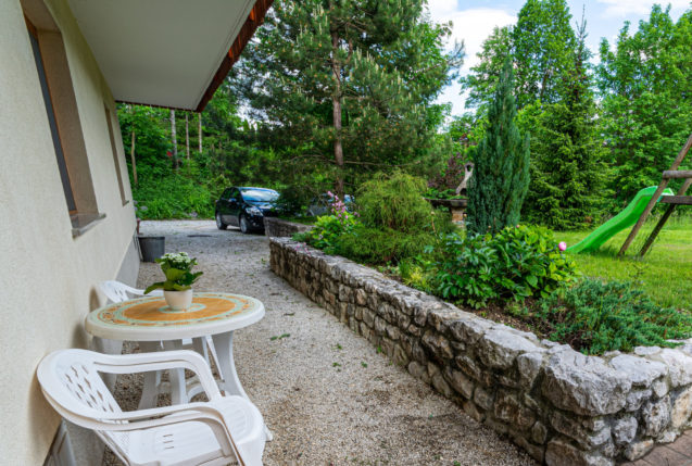 Terrace in front of Cosy Apartment With Terrace at Apartments Valant Bled in Slovenia
