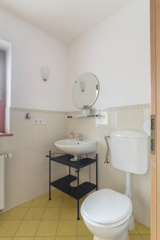 Toilet in the bathroom of Cosy Apartment With Terrace at Apartments Valant Bled in Slovenia