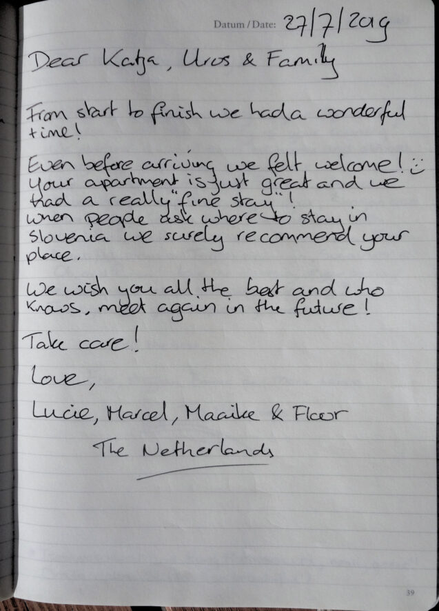 Page 3 with handwritten notes from the guestbook in Modern Apartment With Balcony at Apartments Fine Stay