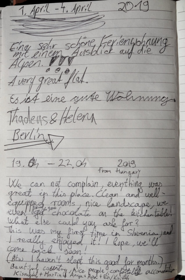 Page 2 with handwritten notes from the guestbook in Spacious Apartment With Balcony at Apartments Fine Stay Bled