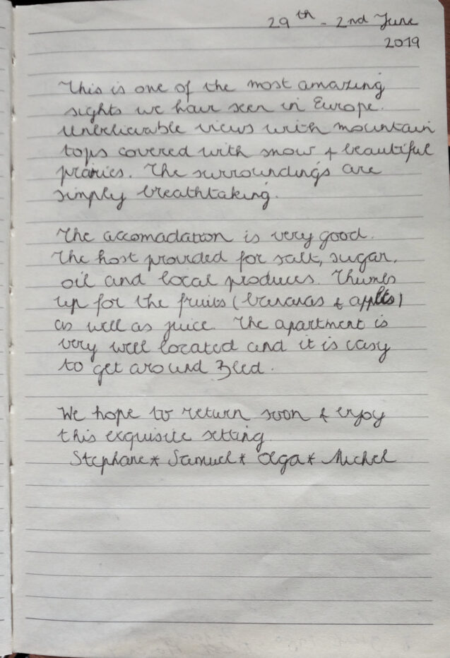 Page 5 with handwritten notes from the guestbook in Spacious Apartment With Balcony at Apartments Fine Stay Bled