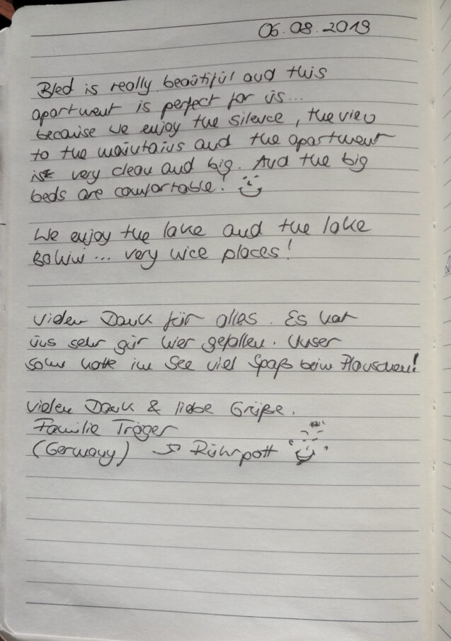 Page 11 with handwritten notes from the guestbook in Spacious Apartment With Balcony at Apartments Fine Stay Bled