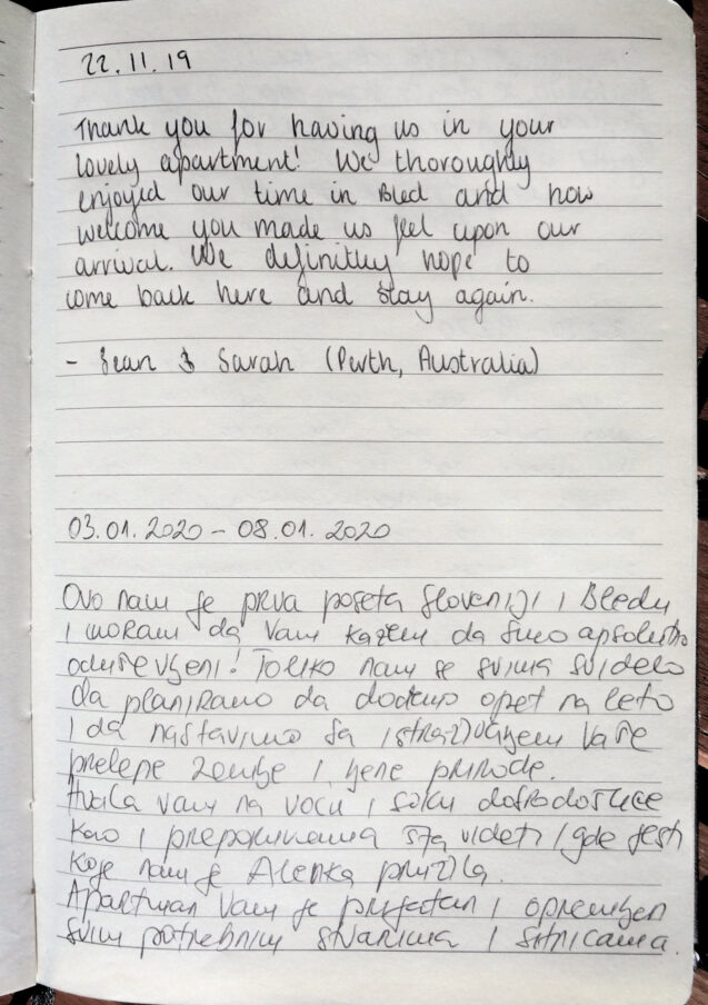 Page 16 with handwritten notes from the guestbook in Spacious Apartment With Balcony at Apartments Fine Stay Bled