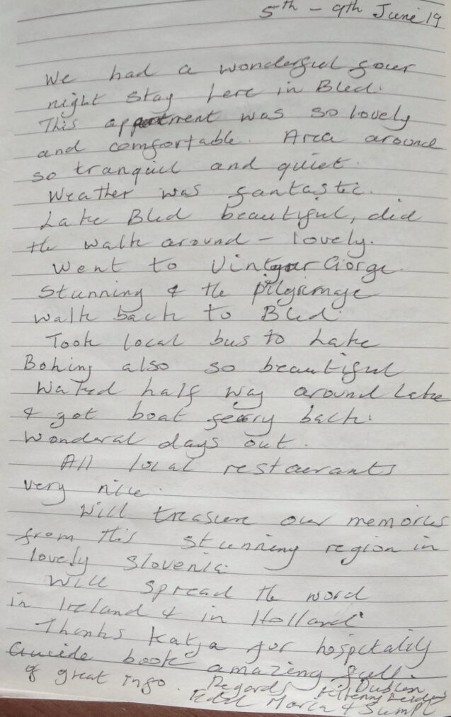 A note from a group from Ireland and the Nederlands who stayed in Spacious Apartment With Balcony at Apartments Fine Stay Bled in June 2019