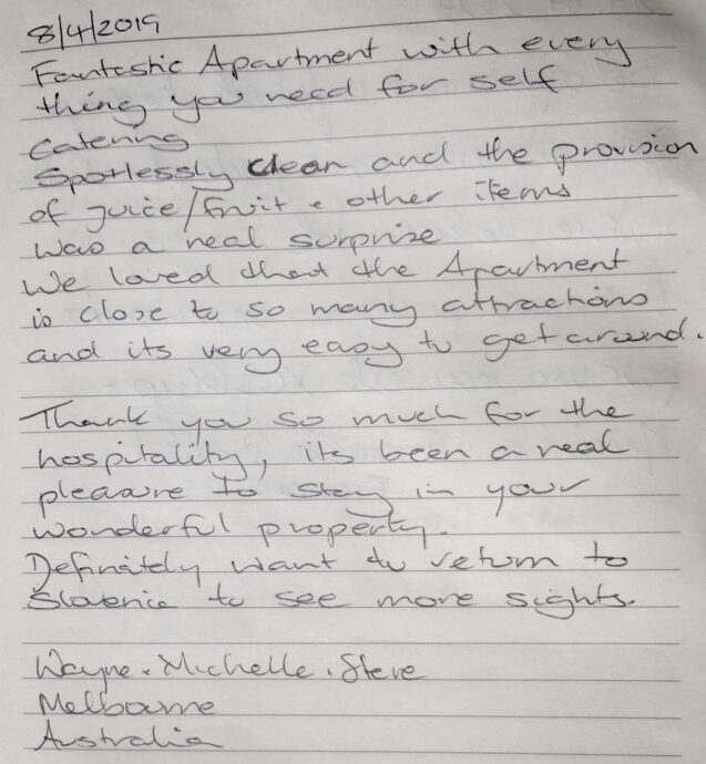 A note from a group from Australia who stayed in the Superior Apartment at Apartments Fine Stay in April 2019