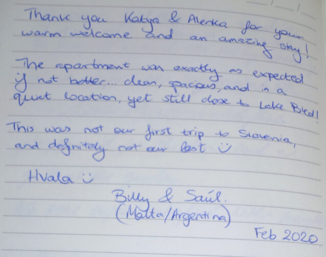 A note from a Maltese-Argentinian couple who stayed in Cosy Apartment With Terrace at Apartments Valant Bled in February 2020