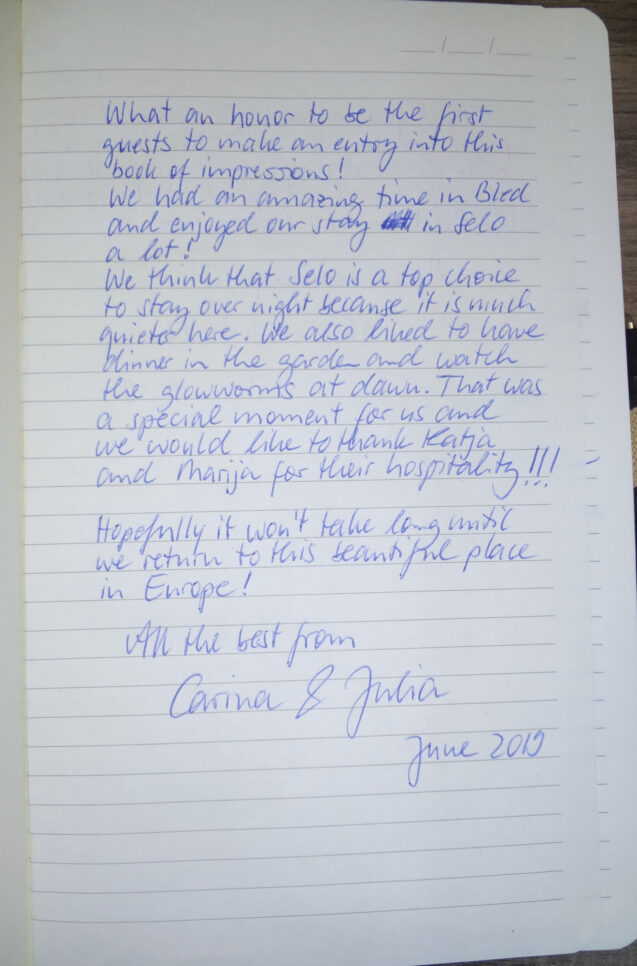 Page 1 with handwritten notes from the guestbook in Cosy Apartment With Terrace at Apartments Valant Bled