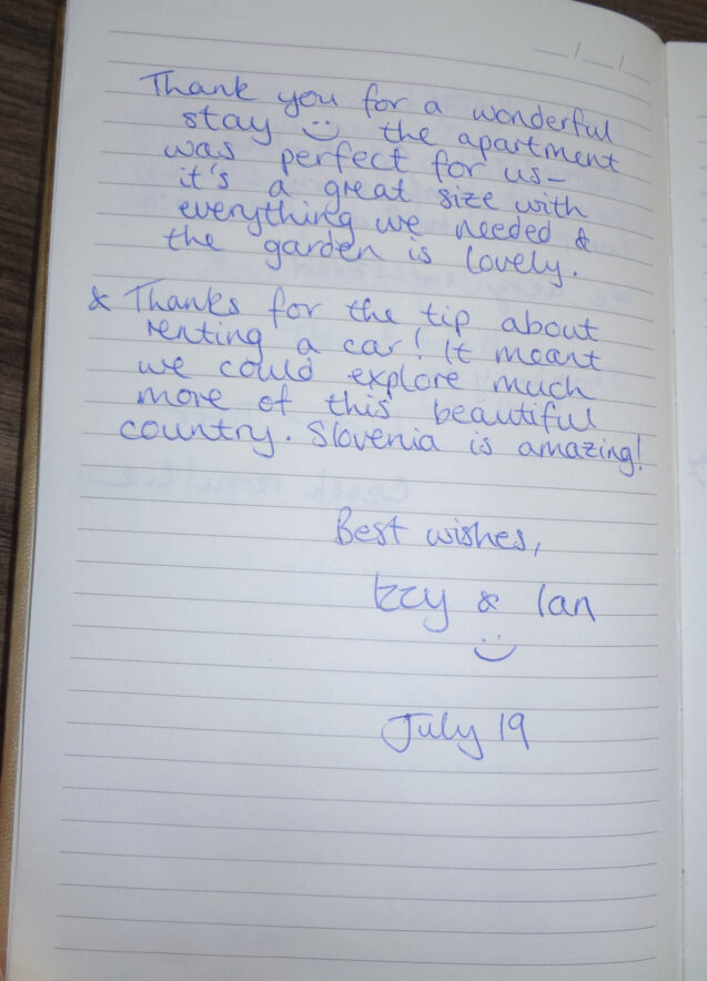 Page 4 with handwritten notes from the guestbook in Cosy Apartment With Terrace at Apartments Valant Bled