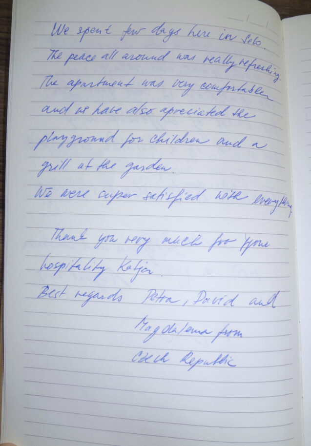 Page 6 with handwritten notes from the guestbook in Cosy Apartment With Terrace at Apartments Valant Bled