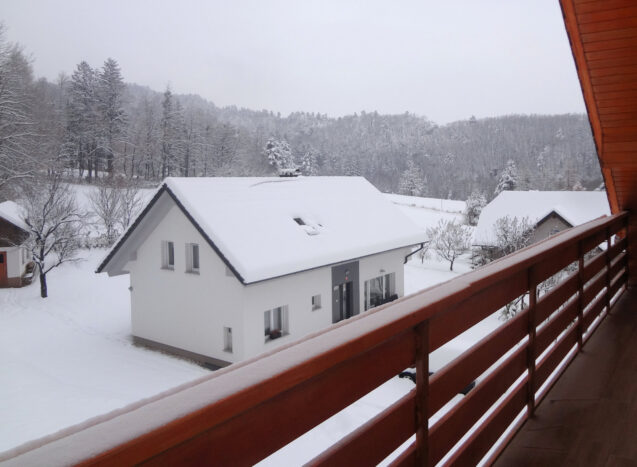 View from the balcony as Apartments Fine Stay as Slovenia received its first snow in winter 2020-21