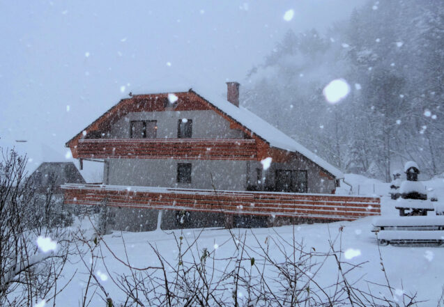 Exterior of Apartments Fine Stay in Slovenia during heavy snowfall