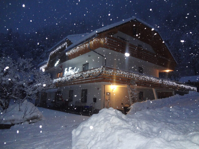 Accommodation Apartments Fine Stay at night during a snowfall in the holiday season
