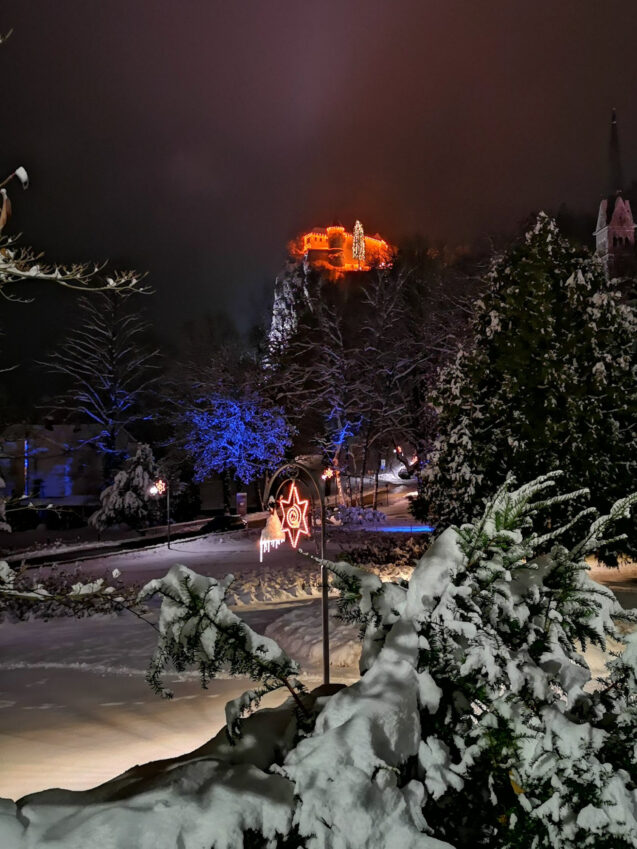 Bled and its medieval castle in the Christmas season