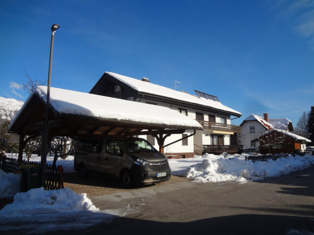 Covered parking at accommodation Apartments Fine Stay Bled in Slovenia in winter
