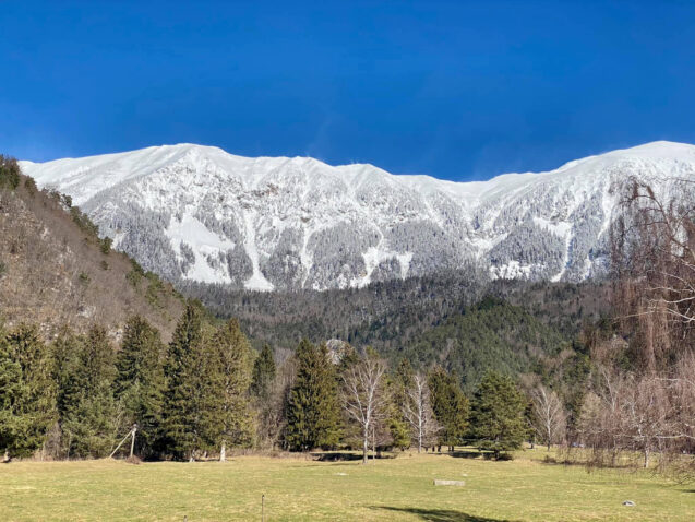 Karavanke Mountain Range covered in snow