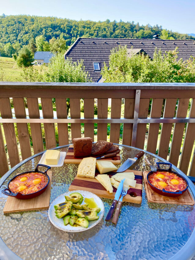 A delicious breakfast on the balcony of accommodation Fine Stay Apartments in Slovenia