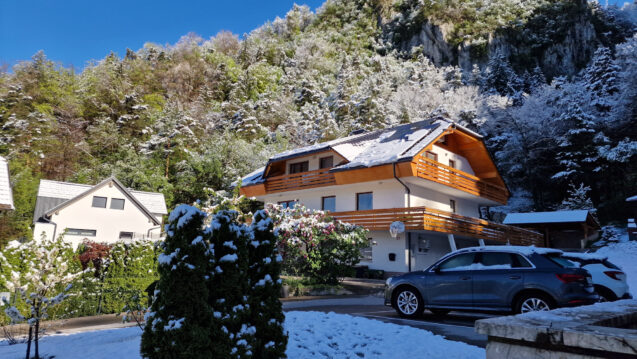 Accommodation Fine Stay Slovenia in spring covered with snow