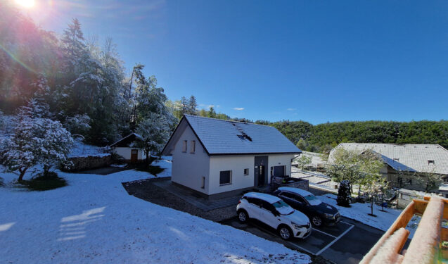 House Fine Stay Slovenia in spring covered with snow
