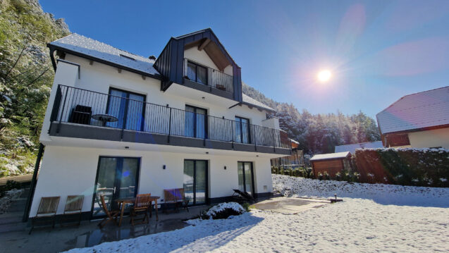 Villa Fine Stay in the Lake Bled area of Slovenia in spring covered with snow